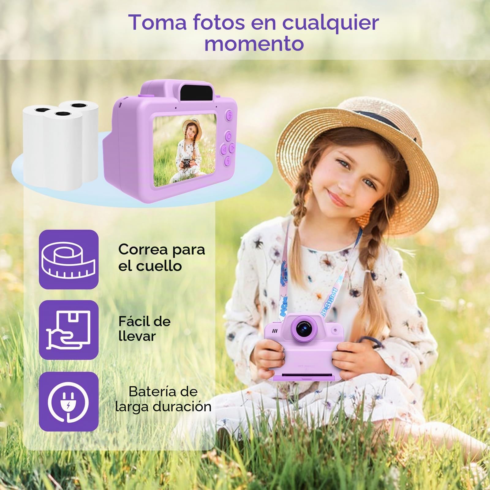 Cámara infantil, cámara instantánea de 2,4 pulgadas, cámara digital para niños, cámara fotográfica con papel impreso, regalos para niñas y niños de 3 a 12 años, cámara de vídeo, fotos instantáneas,