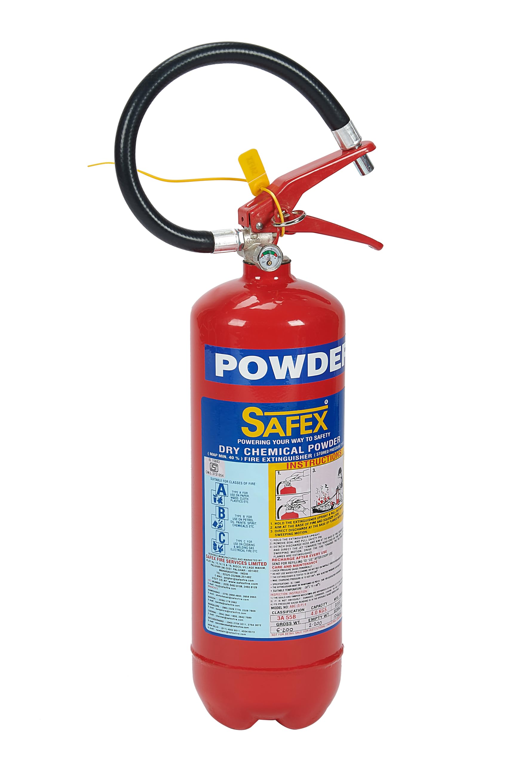 Safex ABC Dry Chemical Powder Fire Extinguisher | Portable Stored Pressure Type | MAP 40% | 1–9 Kg | Multipurpose Fire Safety for Home, Office & Vehicle (4KG)-picture-23