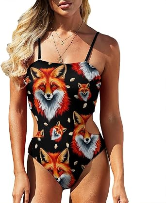 SWEET TANG Womens Casual Beach One Piece Swimsuit, Spaghetti Strap Side Cutout Slim Fit Swimwear for Beach Party