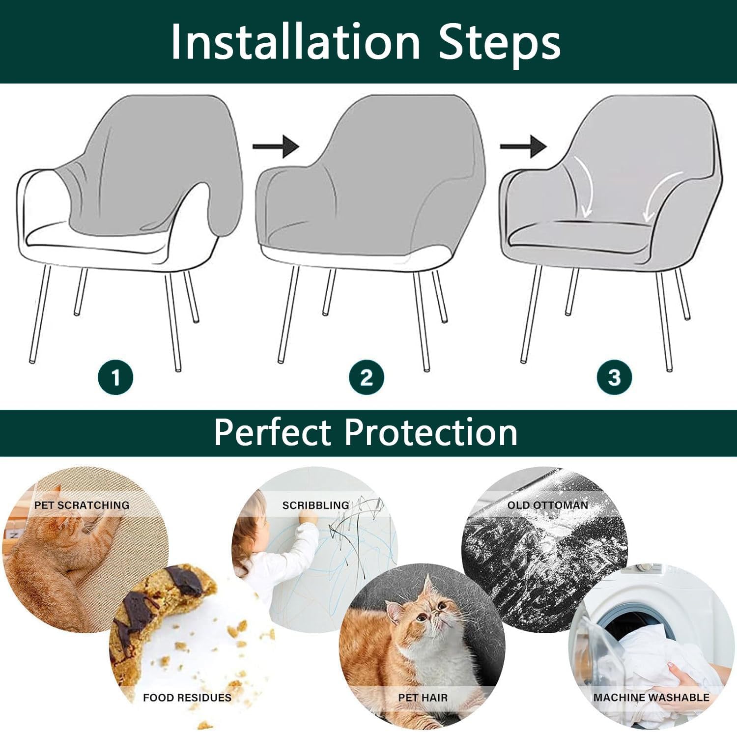 Chenille Curved Back Dining Chair Covers, Stretch Curved Back Chair Slipcover Washable Removable Armrest Counter Height Bar Stools Covers (Yellow,Set of 6)