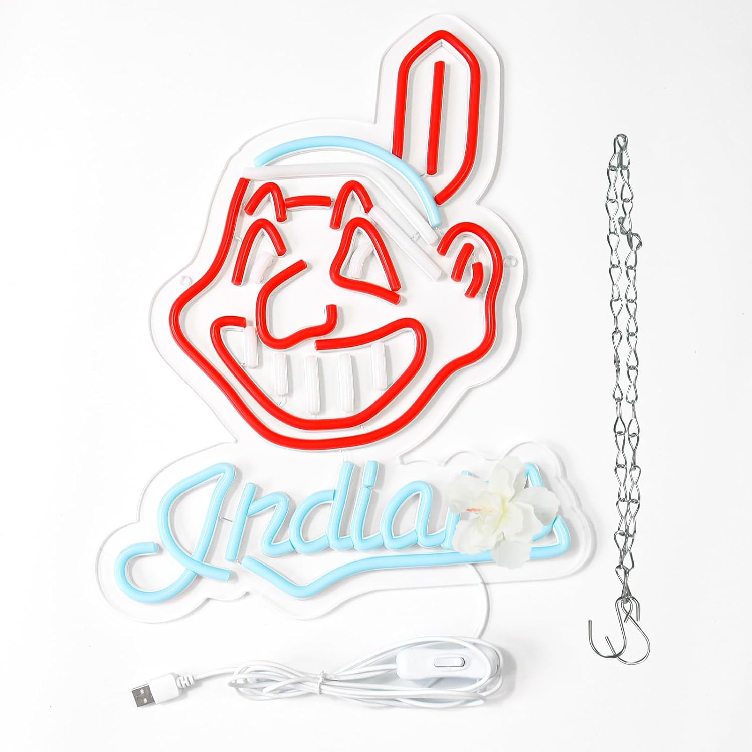 Indians Baseball Team Logo Neon Sign for Garage or Man Cave Decor,Gifts for Men Bright Neon for Party,Bar,Dorm,Office Wall Art and Game Room Decor. - Image 7