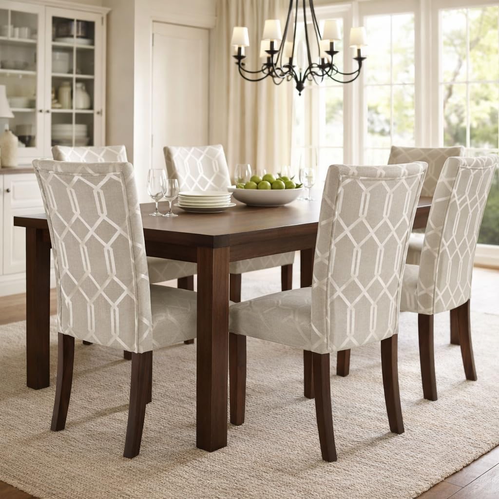 HomePop Parsons Classic Upholstered Accent Dining Chair, Set of 2, Pewter Grey and Lattice Cream