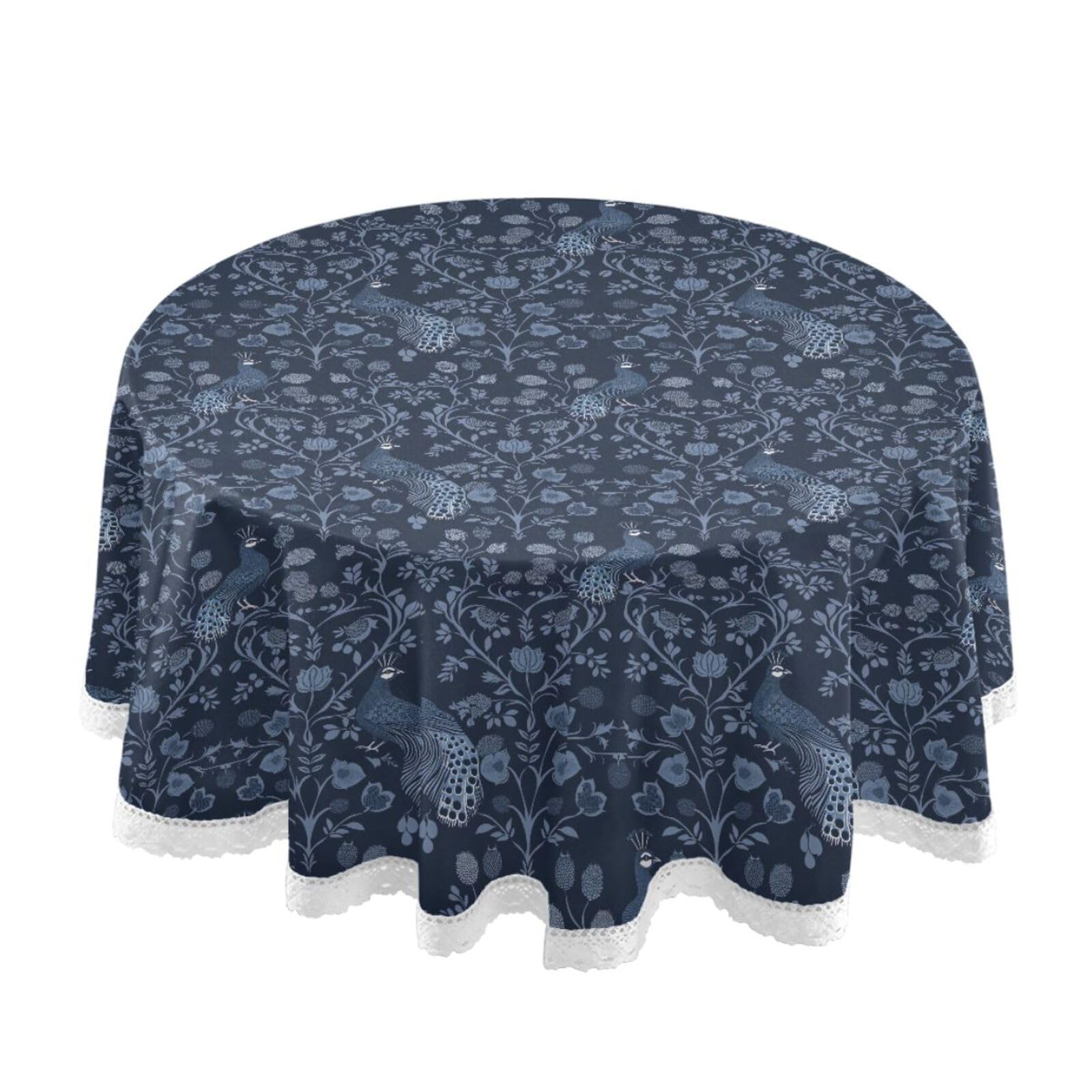 Nappe ronde en tissu William Morris paon bleu nuit pour table raffinée