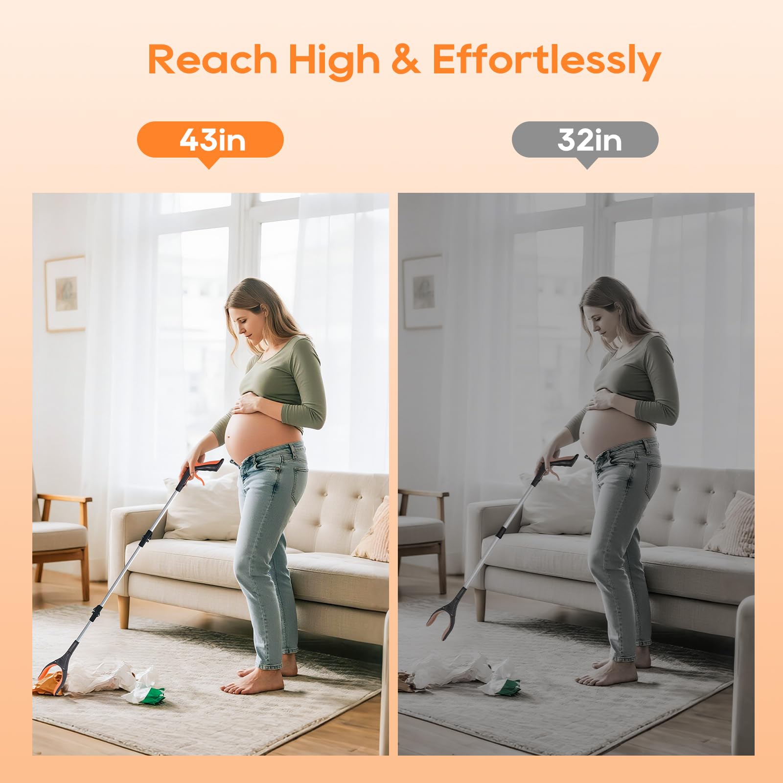 Paquete de 2 herramientas de agarre resistentes de 43 pulgadas, plegables con mandíbula giratoria de 360°, punta magnética, agarre ergonómico, garra ancha para recoger basura, jardinería y llegar a