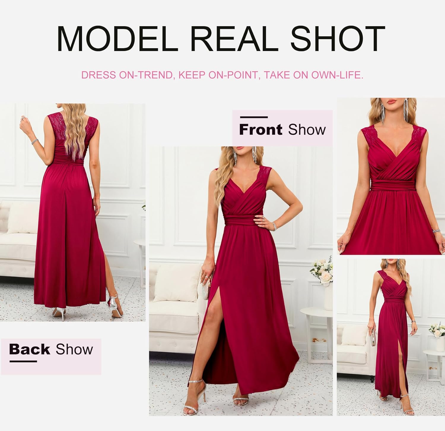 Dokotoo Womens 2026 Formal Dresses Wrap V-Neck Ruched Sexy Bridesmaid Wedding Guest Maxi Dresses - Image 5