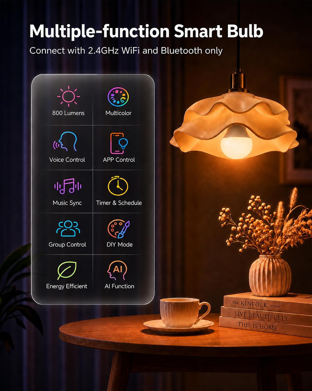 TJOY Smart Light Bulbs, Bluetooth WiFi Led Bulb Compatible with Alexa &Google Assistant, RGB Color Changing Alexa Bulb, 9W(60W Equivalent), A19 E26 800LM, 2.4Ghz WiFi only,2 Pack image 2