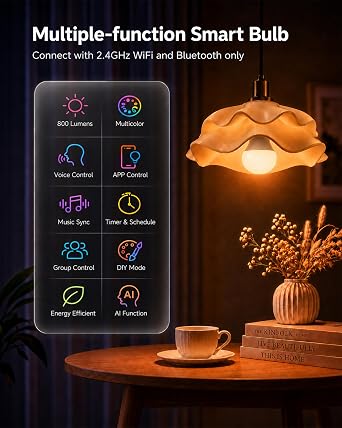 TJOY 4 Pack Smart Light Bulbs, Bluetooth WiFi Led Bulb Work with Alexa &Google Assistant, RGB Color Changing Alexa Bulbs, Music Sync, 2700K-6500K, 9W(60W Equivalent), A19 E26 800LM, 2.4Ghz WiFi only