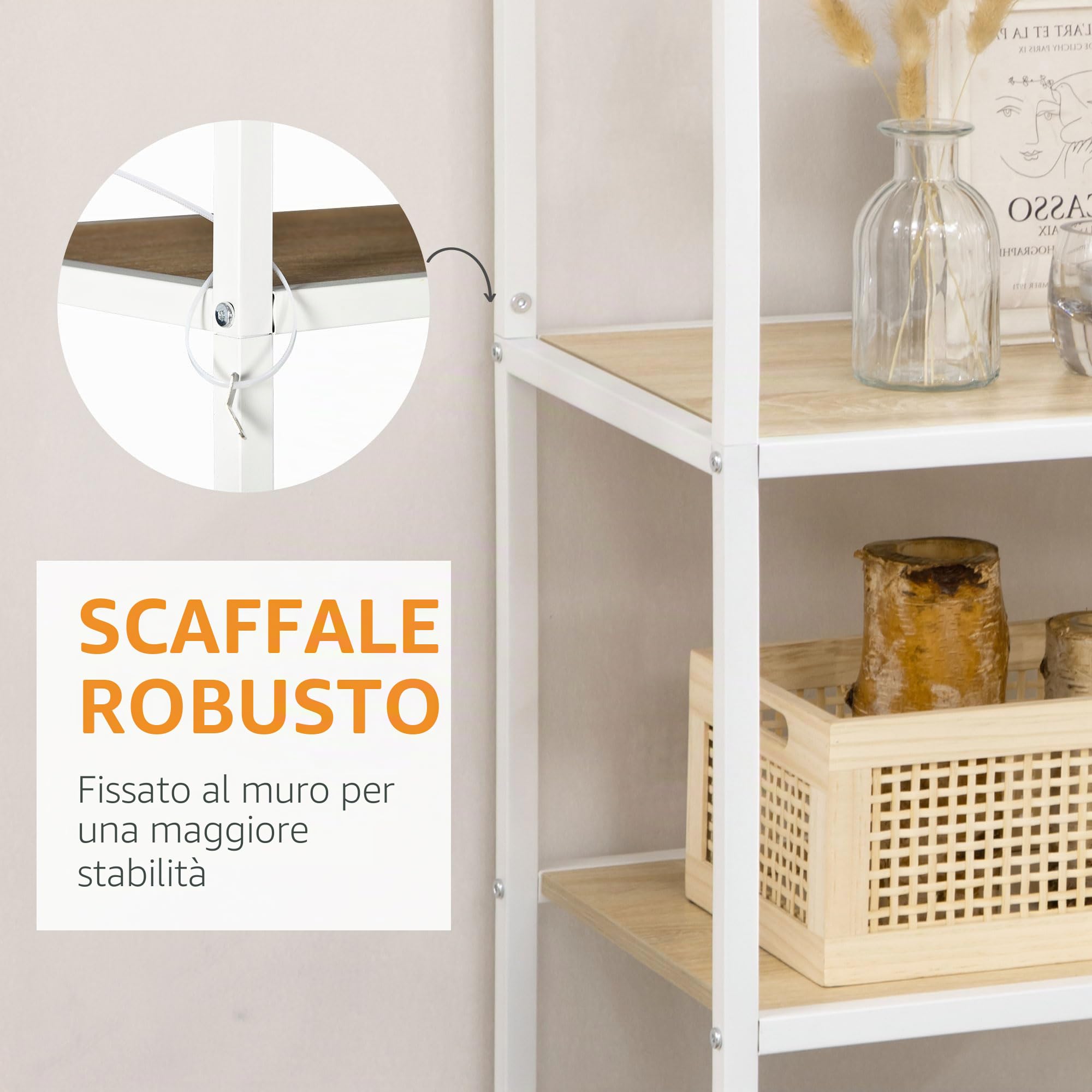 HOMCOM Scaffale per libri a ripiani 7 livelli 83x34x180 cm | Telaio in acciaio, Stile industriale, per soggiorno, camera da letto, cucina