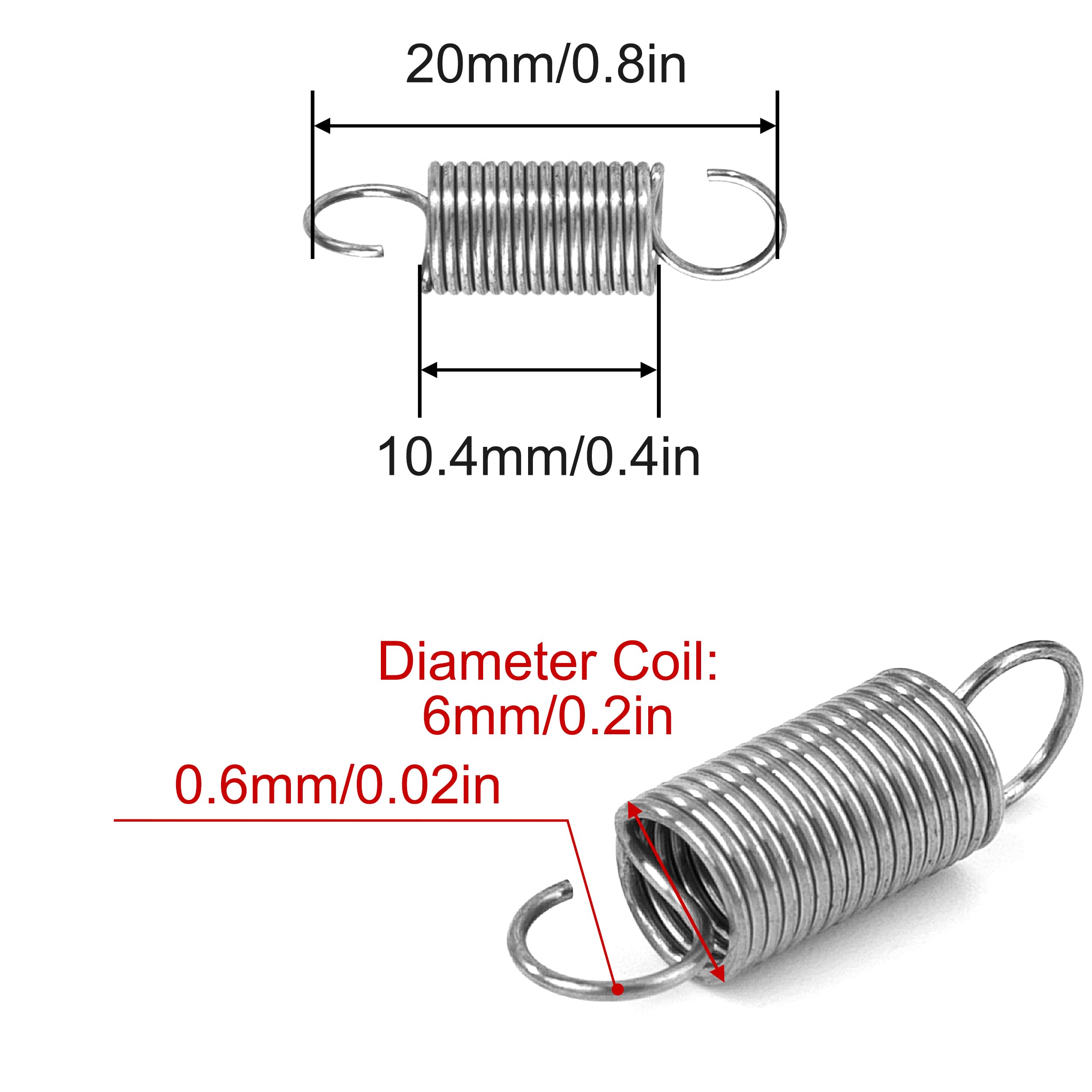 GUNGY Lot De 20 Ressorts De Traction 20mm Acier Inoxydable - Diamètre Fil 0.6mm Force 0.83KG