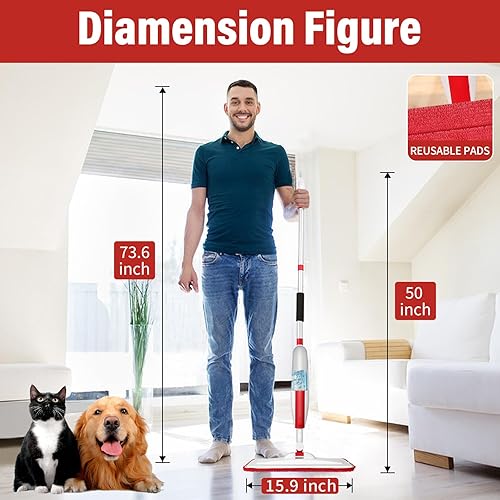 Miniatura 5 de Trapeadores para limpieza de pisos, trapeador con botella recargable y 3 almohadillas de microfibra lavables para uso comercial y doméstico,