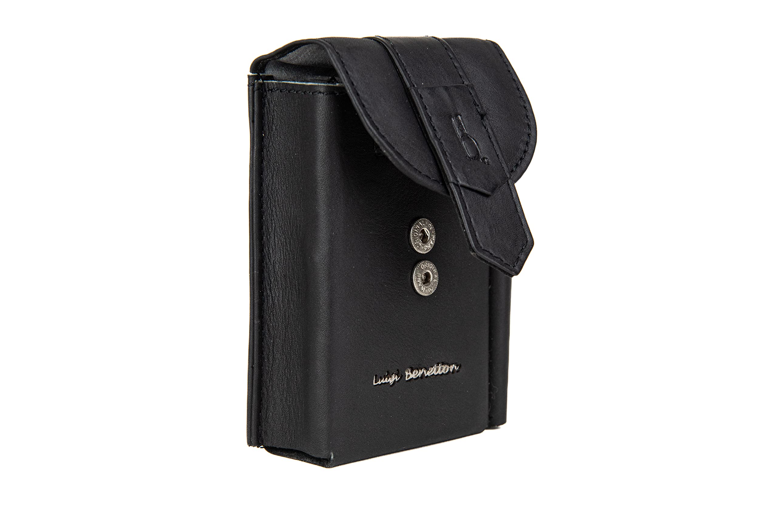 PORTASIGARETTE IN PELLE CON PORTA ACCENDINO LUIGI BENETTON Scatola Regalo Art.3076 COL. NERO