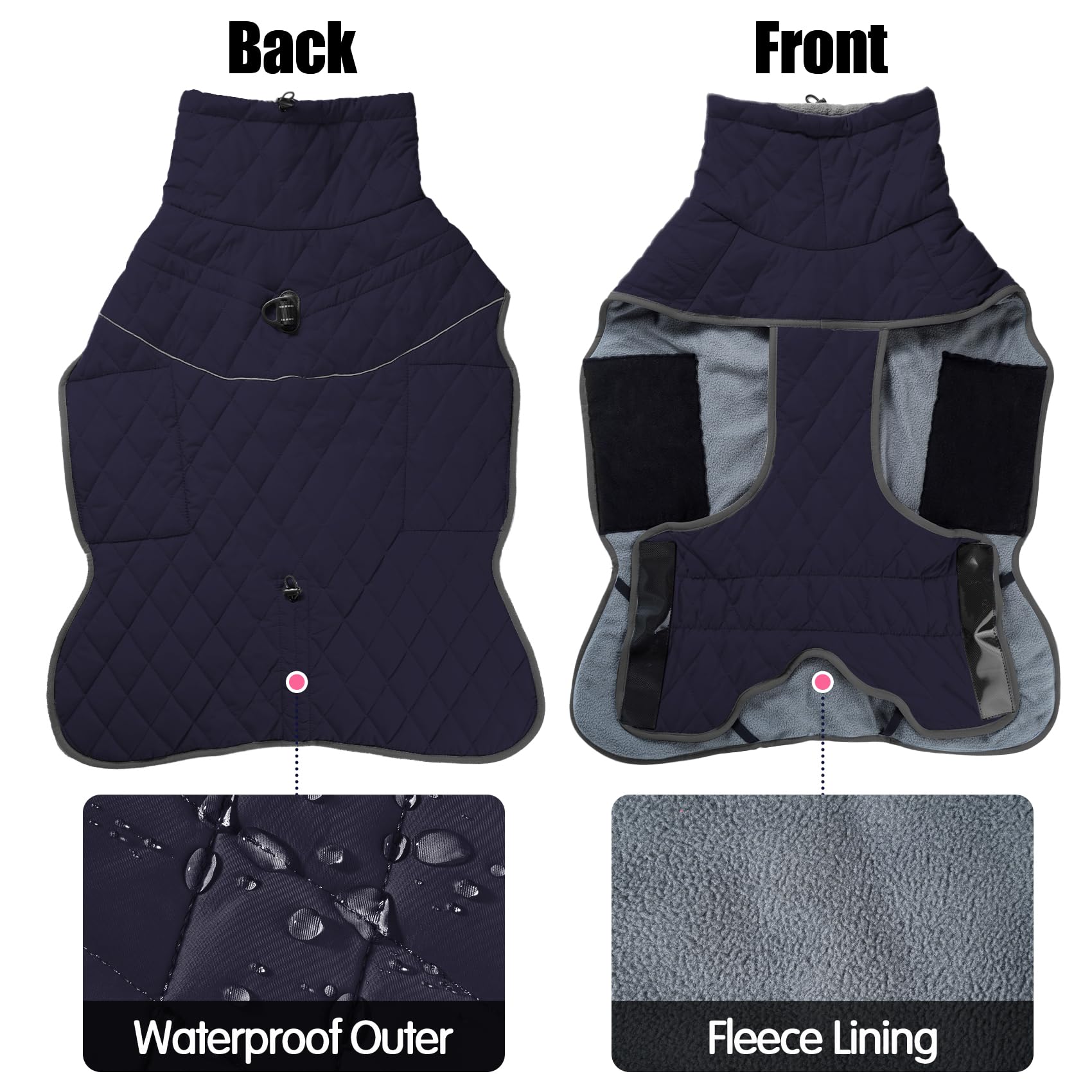 HEYWEAN Caldo cappotto per cani impermeabile Giacca invernale foderata in pile riflettente con D-Ring Cappotti e giubbotti per cani taglia piccola media grande vestiti per cani cappotto cane invernale