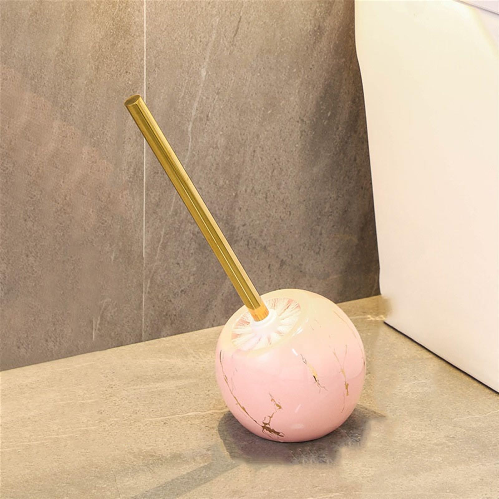 Escobillero con Soporte Suministros de baño Cepillo de baño de cerámica Hogar Sin Esquina Muerta Artefacto de Limpieza de Inodoro Cepillo de baño de Mango Largo Cepillo de baño (Color : Roze)