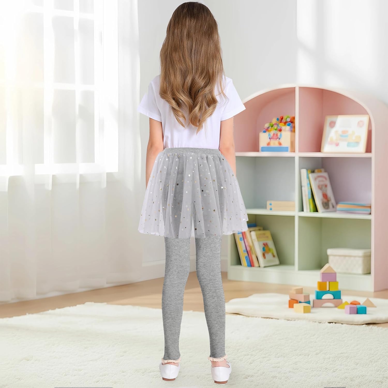 Girls Leggings with Skirt Footless Sparkly Tulle Skirt Pants for Kids Toddler Baby 1-8 Years - Image 3