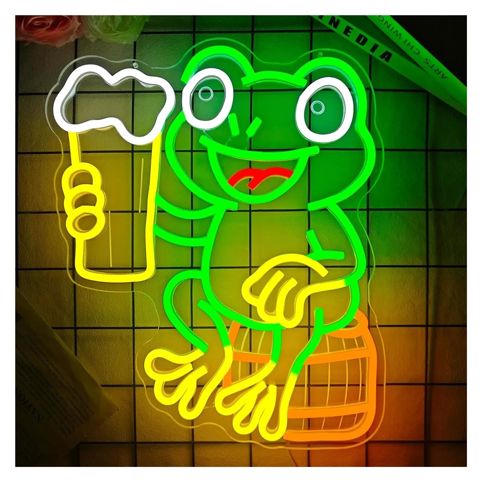 Insegna al Neon Rana Insegna Al Neon Luce LED Alimentata Tramite USB Per La Stanza Dei Bambini Bar Party Gaming Camera Da Letto Decorazione Estetica 38.3X32cm