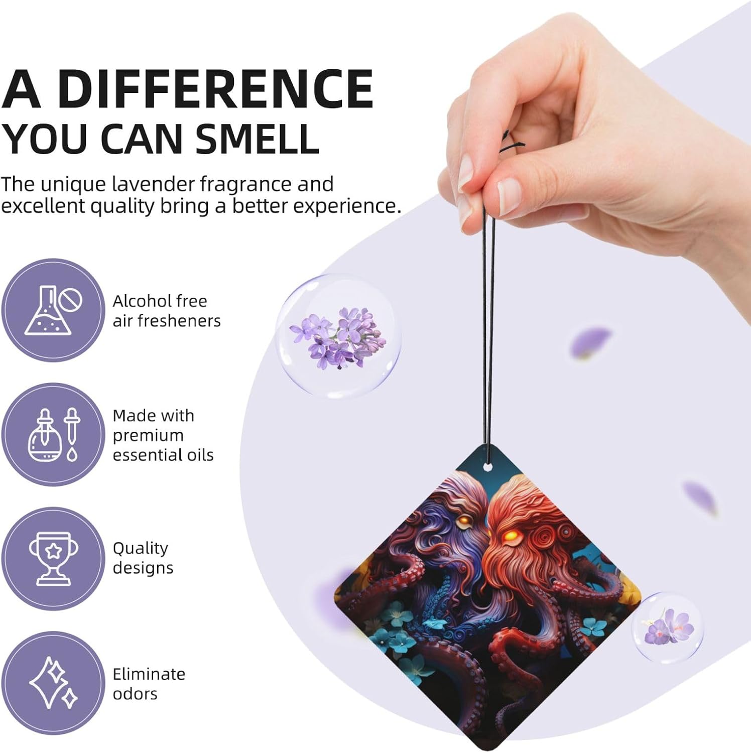 Car Air Freshener 24 PCS Octopus Intertwined Hanging Car Air Fresheners Auto Interior Decor Card Freshener Strong Scented Card Lavender Cars Scents for Office Bedroom Close Drawer Square