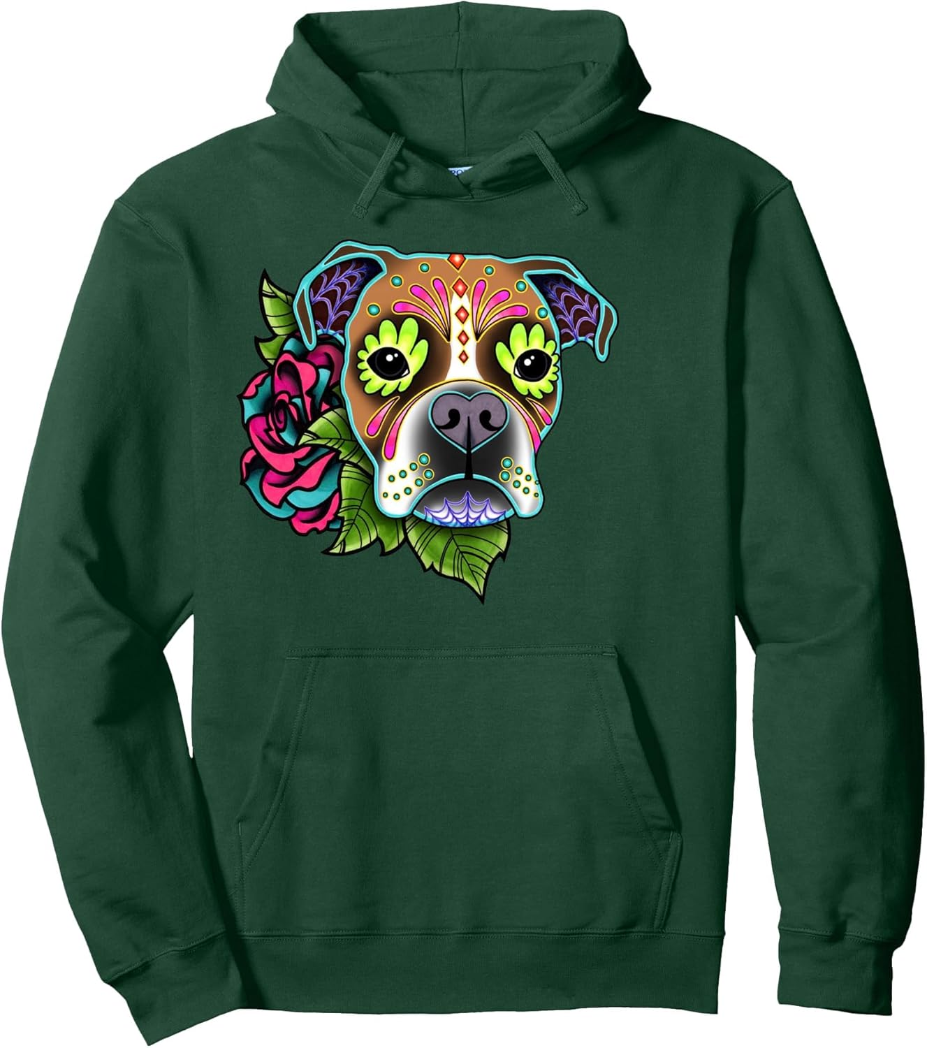 Boxer in Fawn White - Day of the Dead Sugar Skull Dog Pullover Hoodie