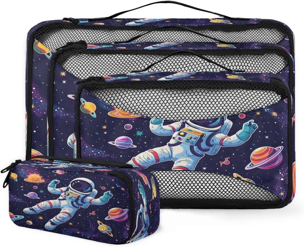Astronaut 4 Piece Packing Cubes for Travel, Lightweight Luggage Organizers with Double Zippers & Mesh Top for Suitcase Accessories