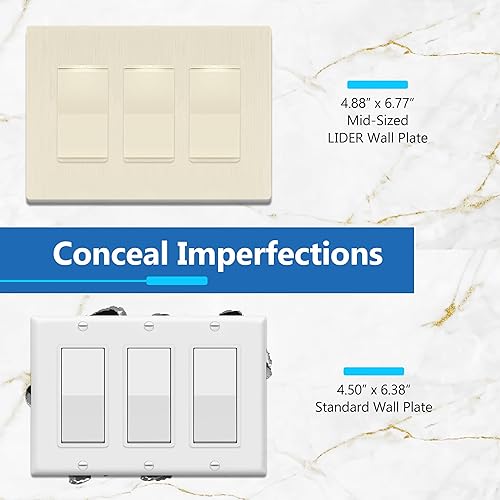 Miniatura 524 de LIDER - Cubierta decorativa de interruptor doble con acabado mate, placa de pared sin tornillos, tamaño mediano, 2 bandas, 4.88 x 4.92 pulgadas