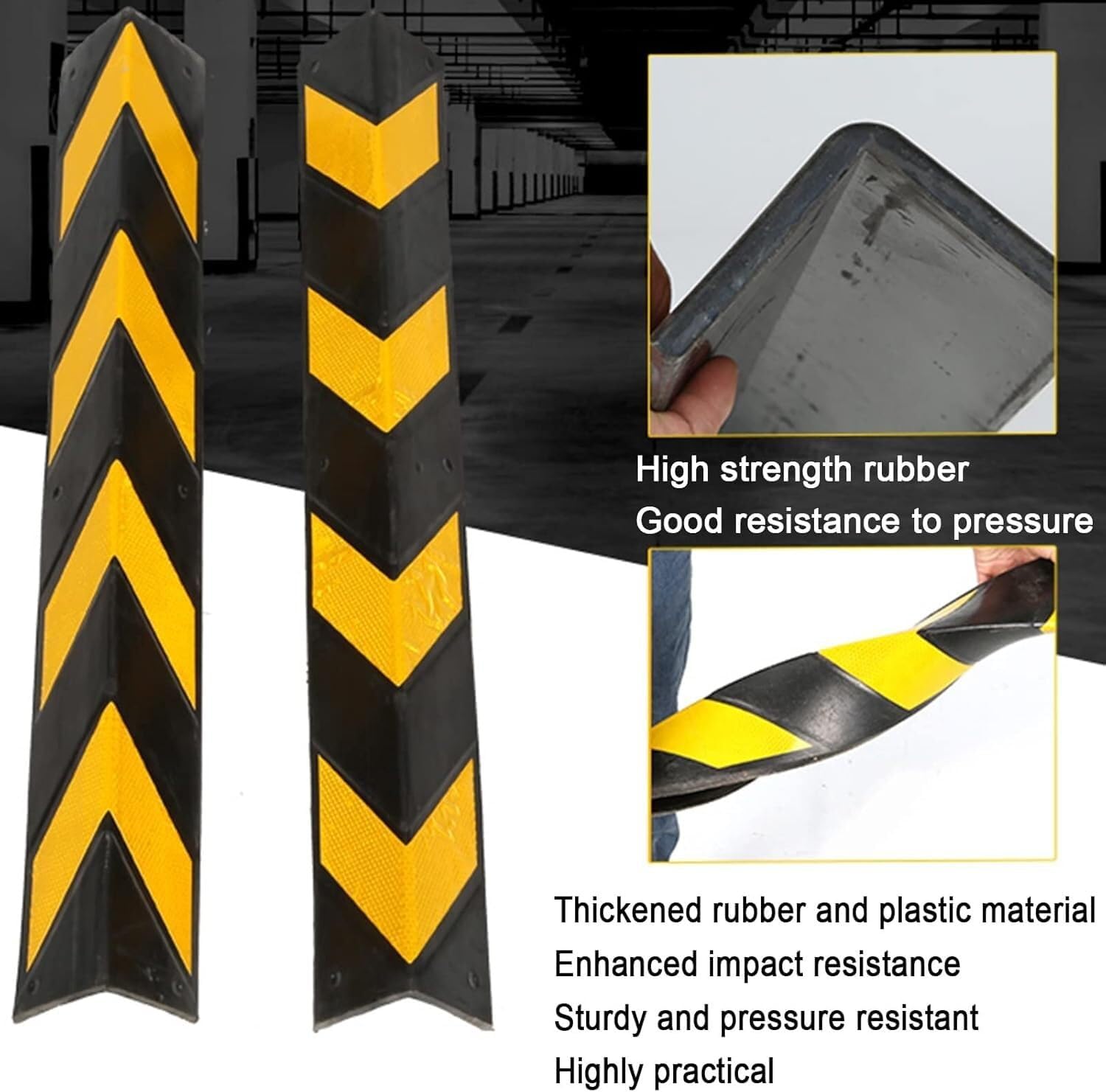 Accessories Rubber Corner Guards Wall Corner Guard for Parking Garages Rubber Warehouse Corner Guards Reflective Workshops Warehouse 1cm Thick(1pcs-120cm)