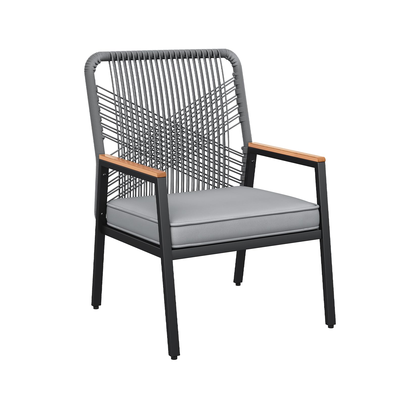 LIFERUN Gartenstuhl aus Korbgeflecht, Gartensessel, Balkonstühle Metall und Rattan, mit 8 cm dicken Sitzkissen, Sturdy Metal Frame & WPC Armrest, für Terrasse, Garten und Veranda