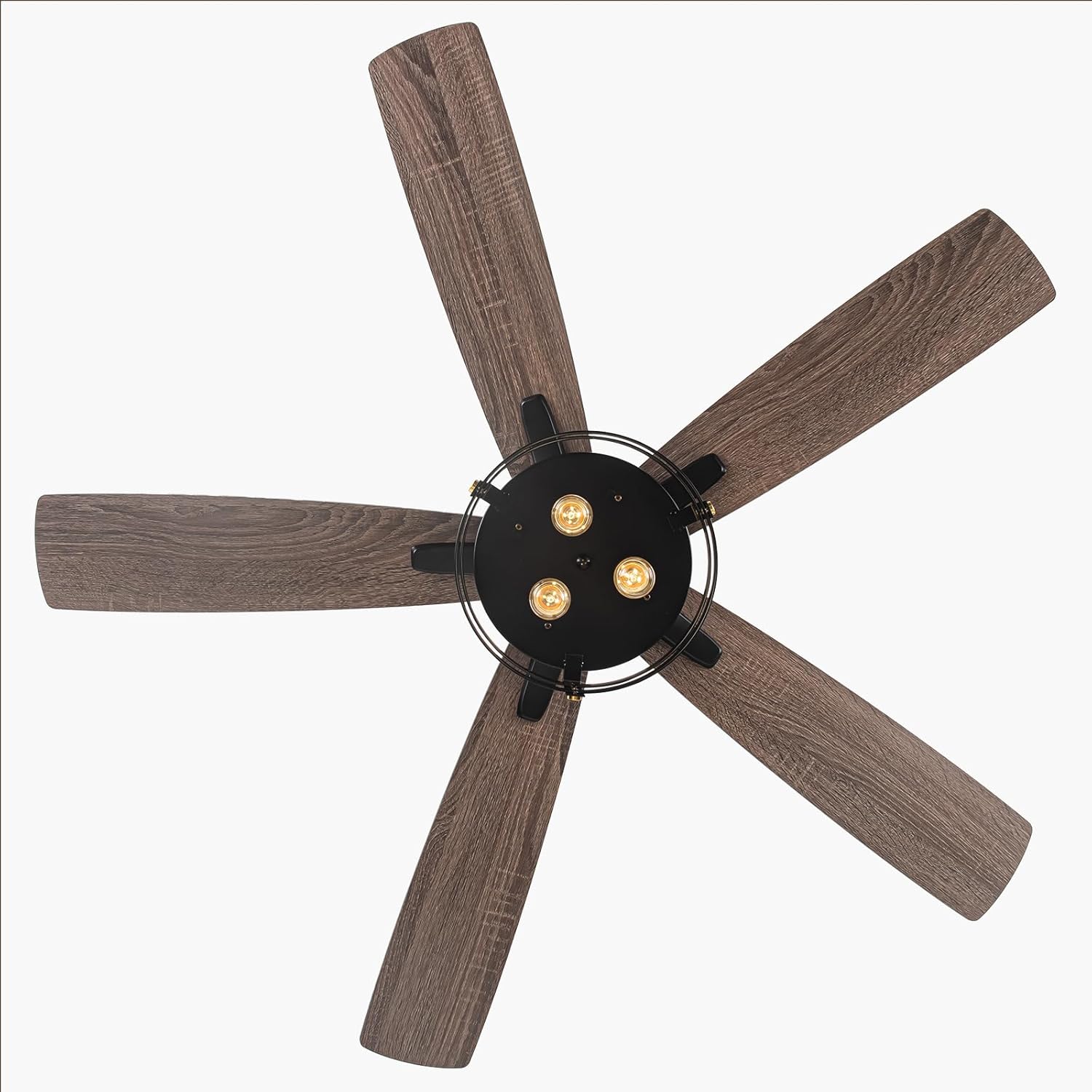 52 Inch Farmhouse Ceiling Fan with Light and Remote, Industrial Caged Fan, 5 Dual-Finish Blades (Dark/Light Walnut), Quiet 6-Speed Reversible DC Motor, 8H Timer, for Indoor & Covered Outdoor