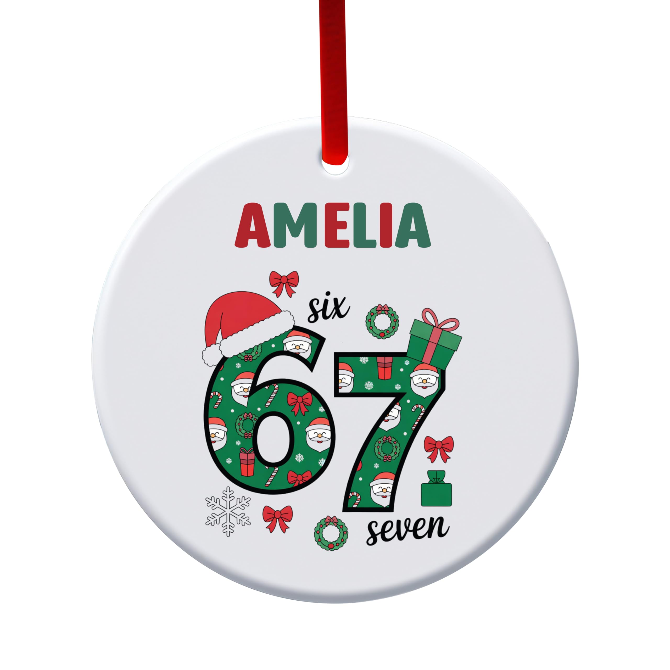 Personalised Ceramic Christmas Baubles Santa Says 6 7 Meme Ornament, Funny Xmas Tree Decorations, Festive Presents for Teen Boys, Girls, Gen Z & Gen Alpha Christmas Eve Gifts (Design 3)