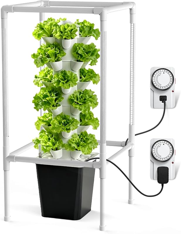 Kits de sistema de cultivo hidropónico de 6 niveles JESLED con 4 luces de cultivo LED | Temporizadores automáticos duales Torre hidropónica vertical interior con tanque de agua, bomba y para cocina doméstica, clase, balcón al aire libre, 30Pods