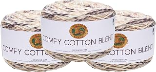(3 Pack) Lion Brand Yarn Comfy Cotton Blend Yarn, Chai Latte
