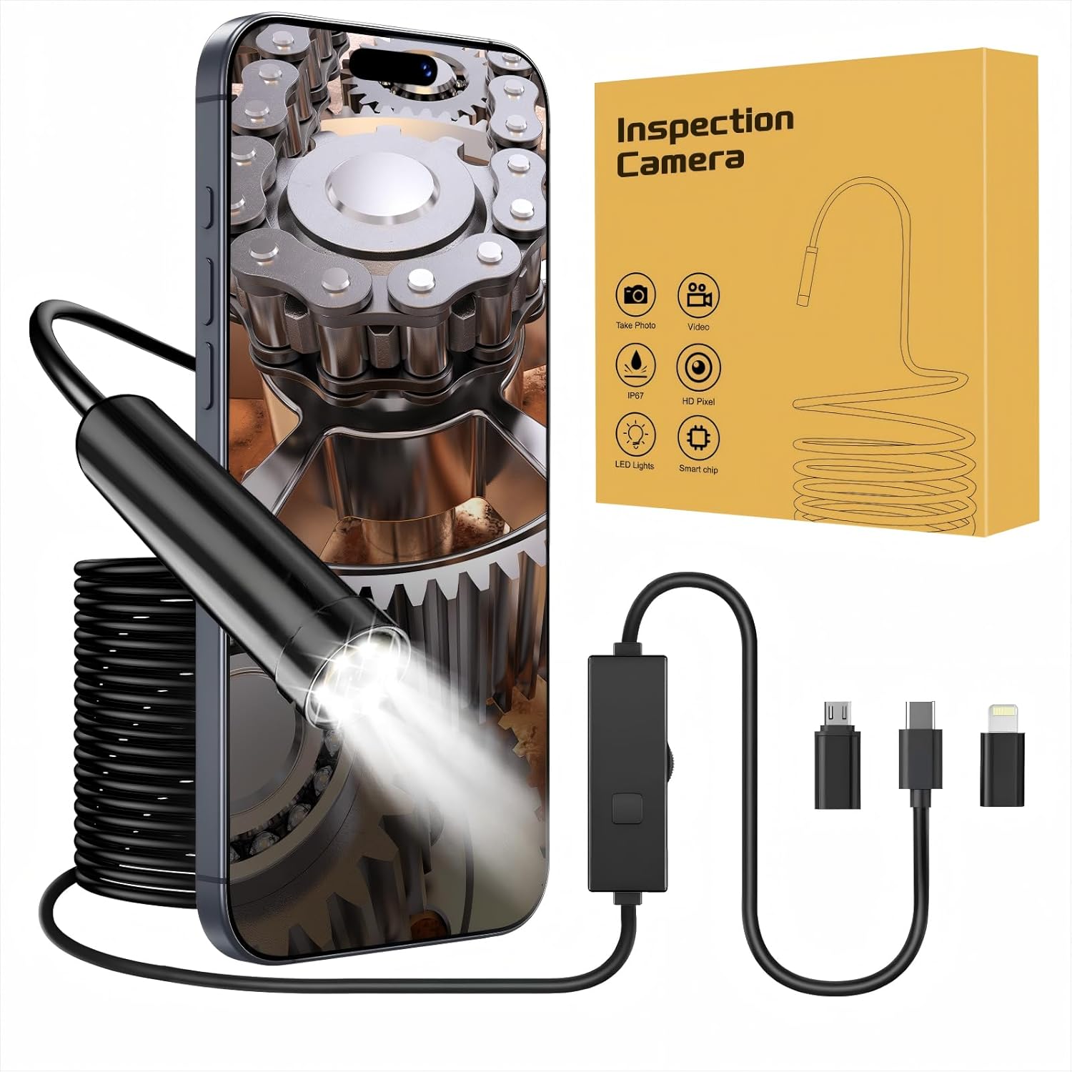 TURN RAISE Endoscope Inspection Camera, 1920P HD Borescope Tools with 8 ...