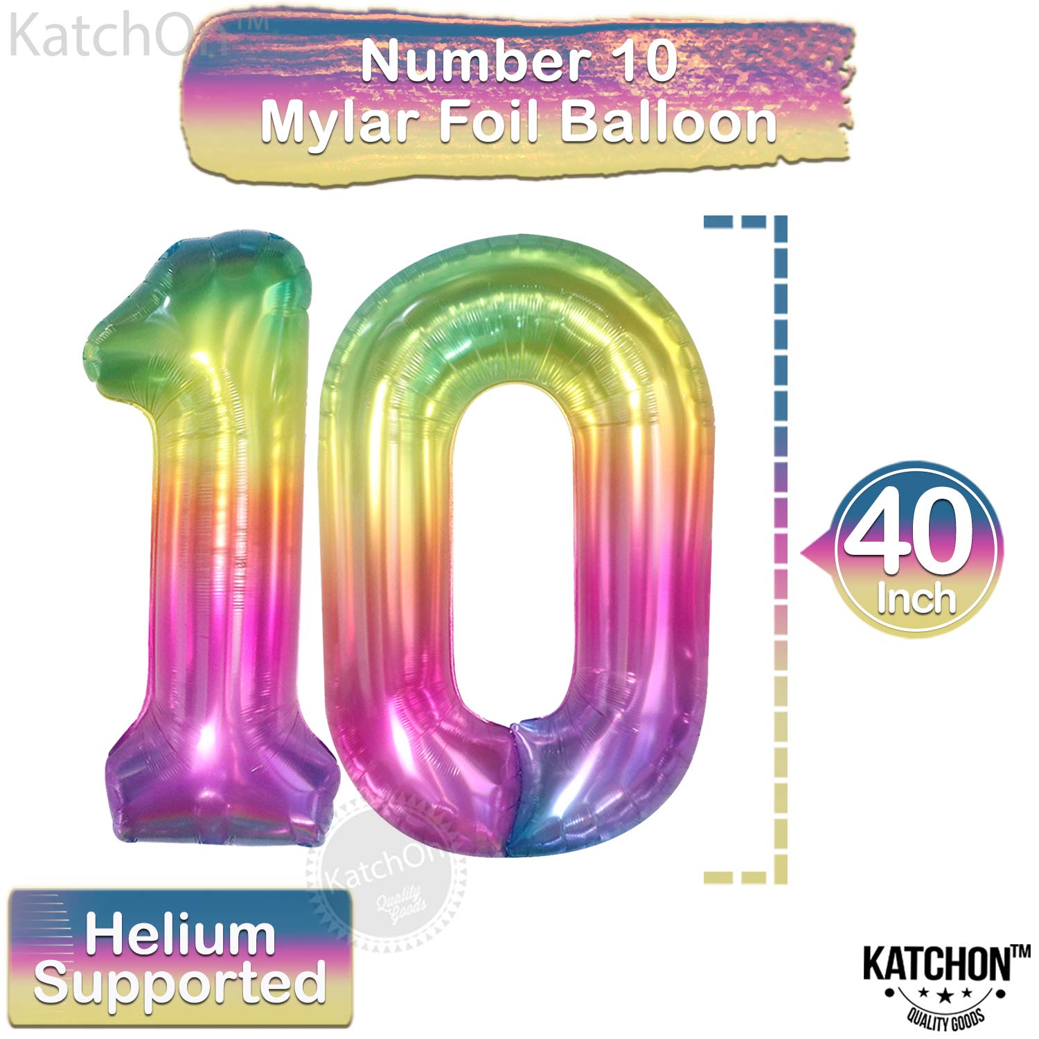 KatchOn, Giant Rainbow Number 10 Balloon - 40 Inch | 10th Bday Decorations | Rainbow 10th Birthday Balloons for 10 Birthday Party Decorations rainbow | Wedding Anniversary Decoration