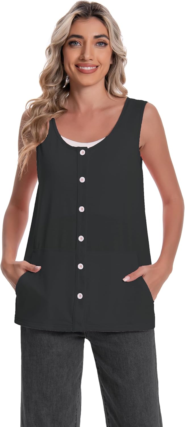 Mastectomy Top Tank with Drain Pockets Post Surgery Recovery Must Haves Clothing Comfy Sleeveless Shirts - Image 2