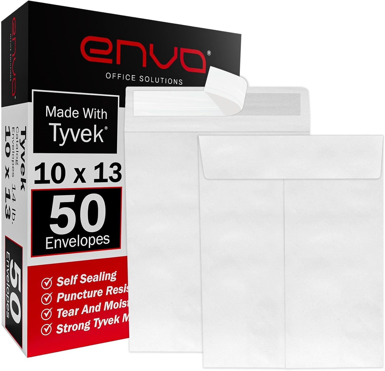 Tyvek 10x13 Envelopes with Peel-and-Stick Closure, 50 Pack