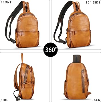 Genuine Leather Sling Bag Retro Crossbody Sling Backpack Handmade Chest Vintage Shoulder Daypack Purse Fanny Pack (Brown)