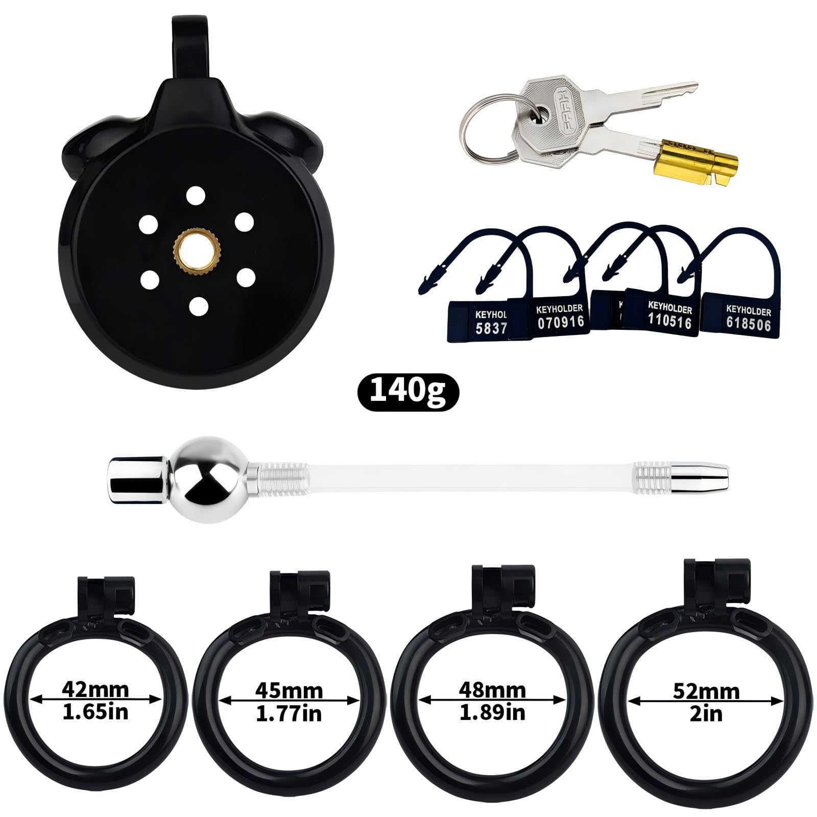 Cage Chastetée Plate avec Cathéter Cage de Chasteté pour Pénis avec 4 Anneaux Courbés Jouet Adulte Chastity Cage Inversée Légère avec Serrure Invisible pour le Bondage du Pénis de l'Homme (Black)