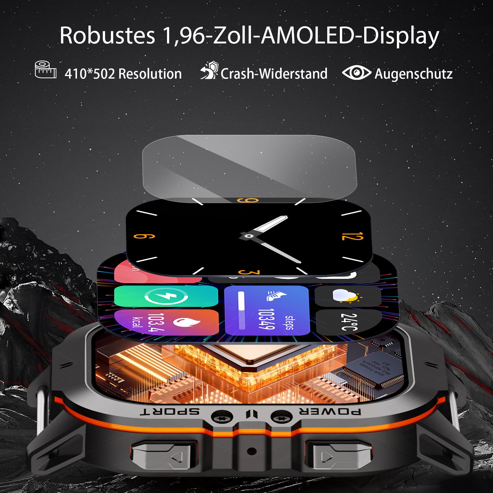 OUKITEL BT20 Smartwatch Uomo,1,96'' AMOLED Schermo Orologio Intelligente,Bluetooth Chiamata Assistente Vocale,Impermeabile 5ATM con Cardiofrequenzimetro,Contapassi Sonno per Android iOS