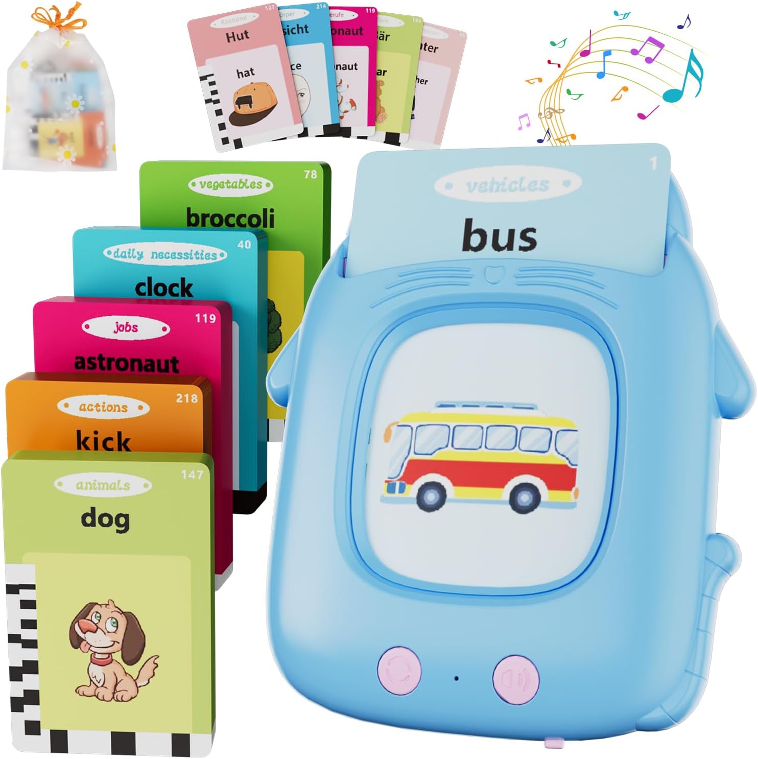 Talking Flash Cards for Toddlers 3 4 5 Year Olds, Montessori Language Learning with 224 Words, Autism Sensory Toys, Speech Therapy Toys for Boys to Learn Alphabet Number Color Shapes(Blue)