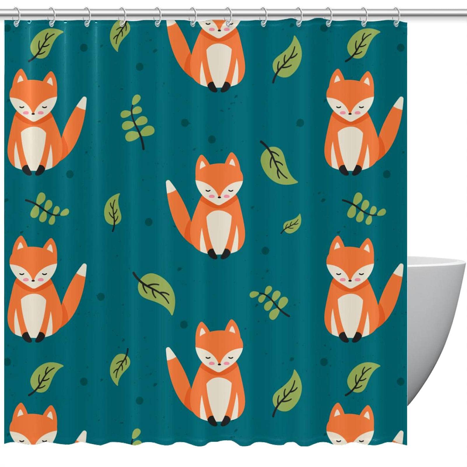 Rideau de douche avec crochets motif renards des bois et feuillage roux
