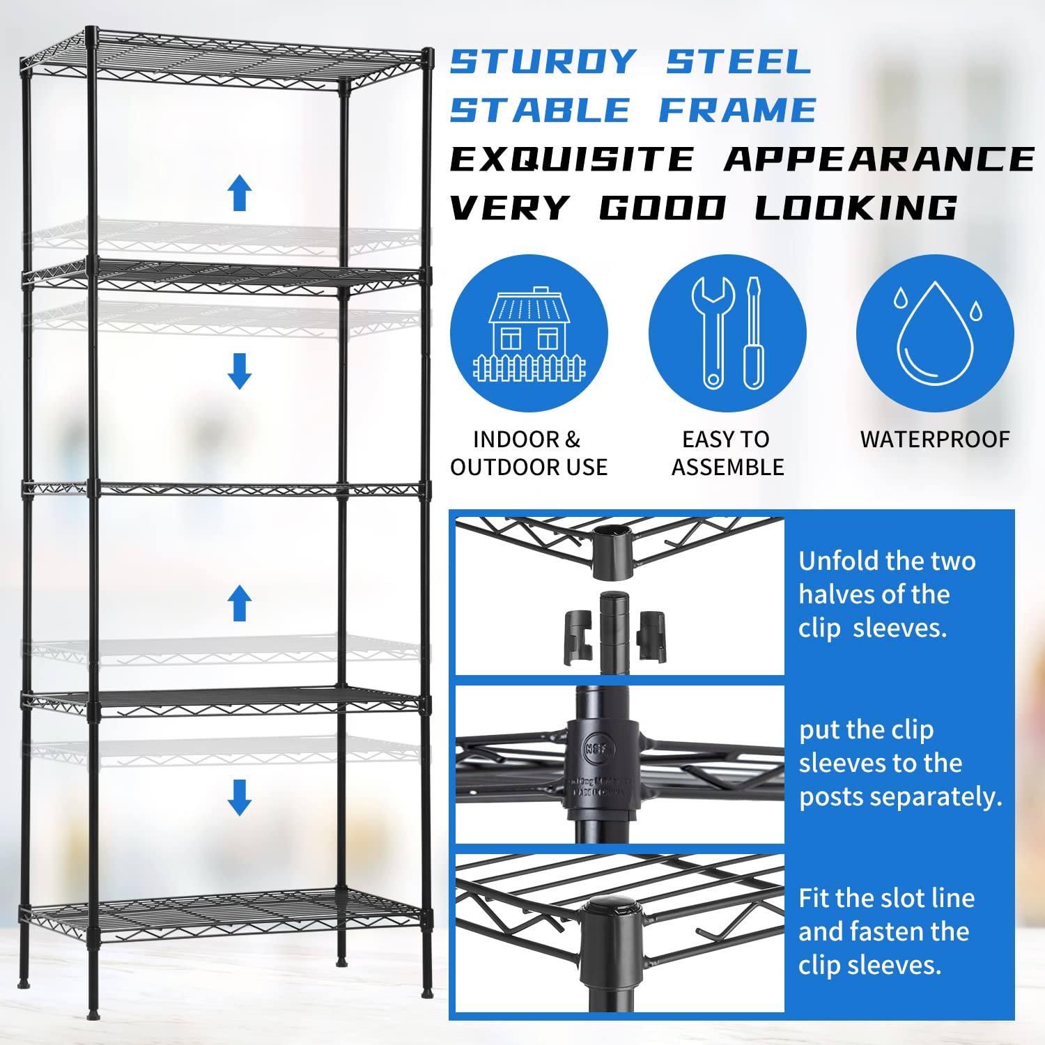 Adjustable Wire Rack 5 Tier 5-Tier NSF Wire Shelving Unit – Adjustable ...