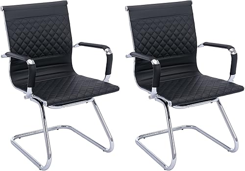 Miniatura 1 de VESCASA Sillas de oficina para invitados con respaldo de diseño de rejilla rombica, sillas de recepción de piel sintética con brazos para sala de