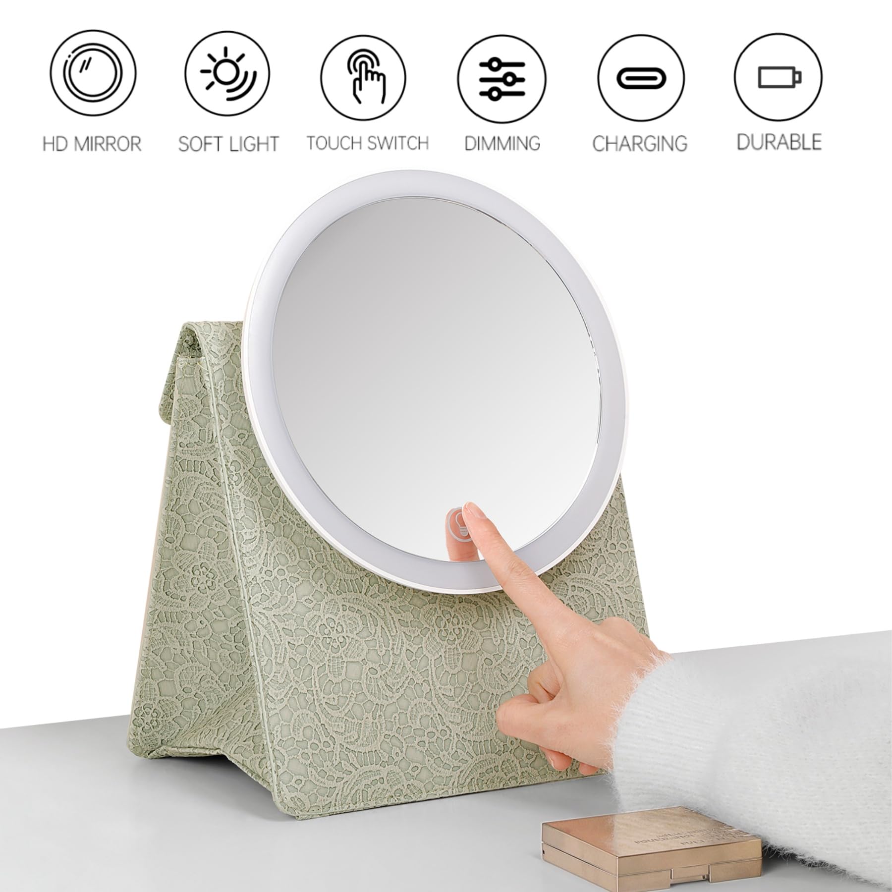 Portable Travel Makeup Vanity Mirror with Storage Bag Rechargeable Hand Mirror Adjustable Brightness Touch Screen Beauty Mirror with 3 Lighting Modes Detachable Makeup Mirror Travel Mirror (Black) - Image 4