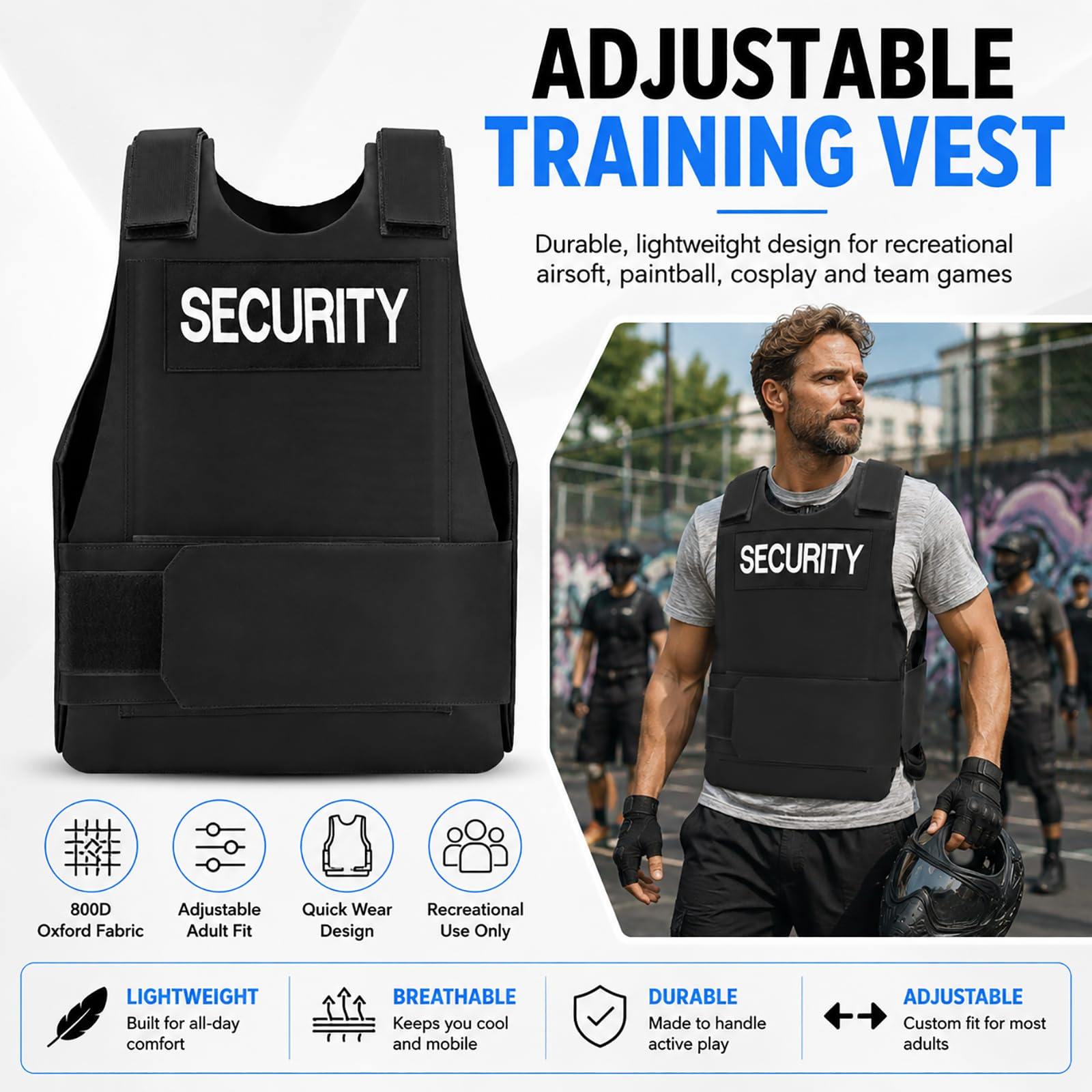 Taeku Gilet d’Entraînement Extérieur, Gilet de Sécurité Léger et Réglable pour Airsoft, Paintball, Cosplay et Jeux d’Équipe