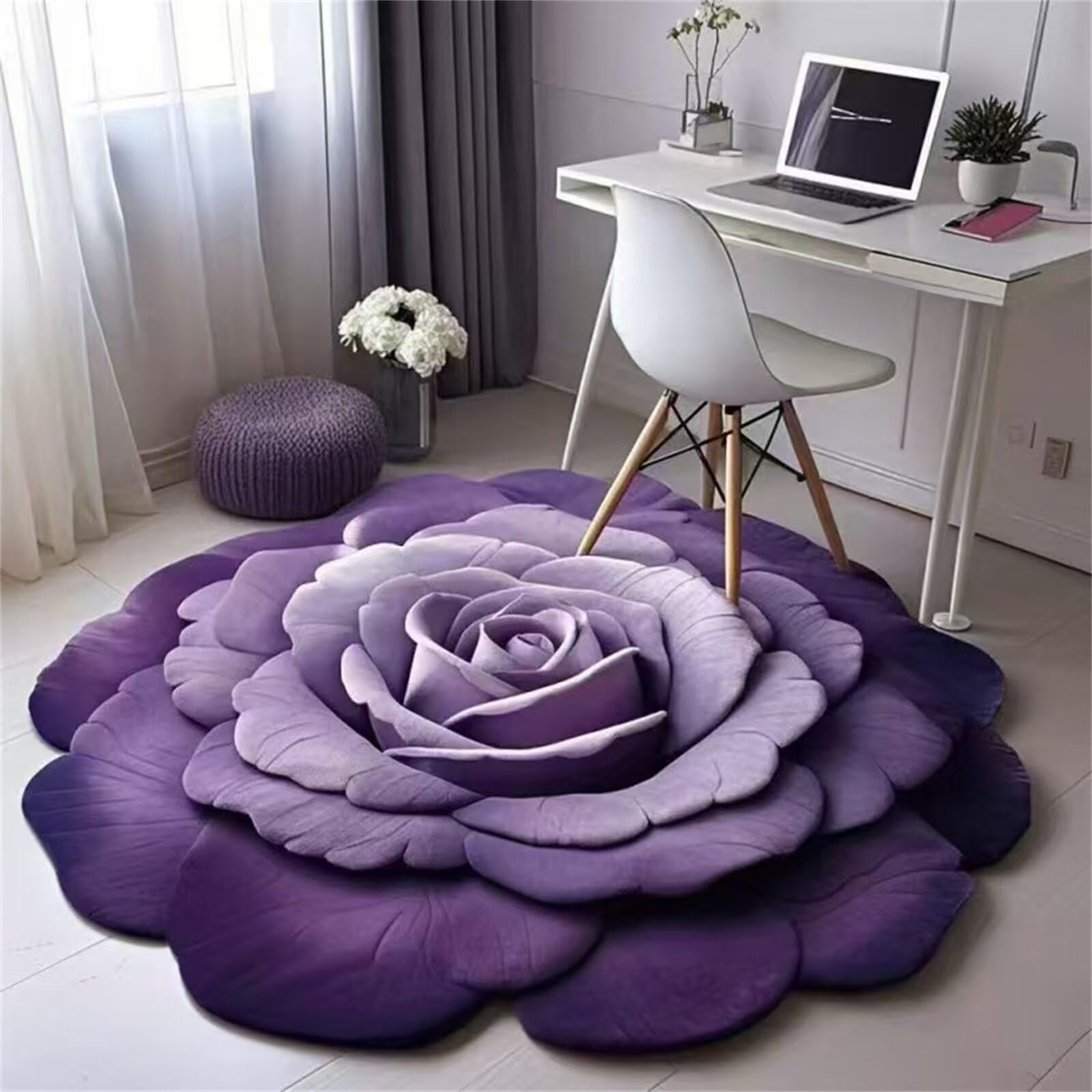 Tapis lavable au motif floral moderne pour le salon ou la chambre de fille