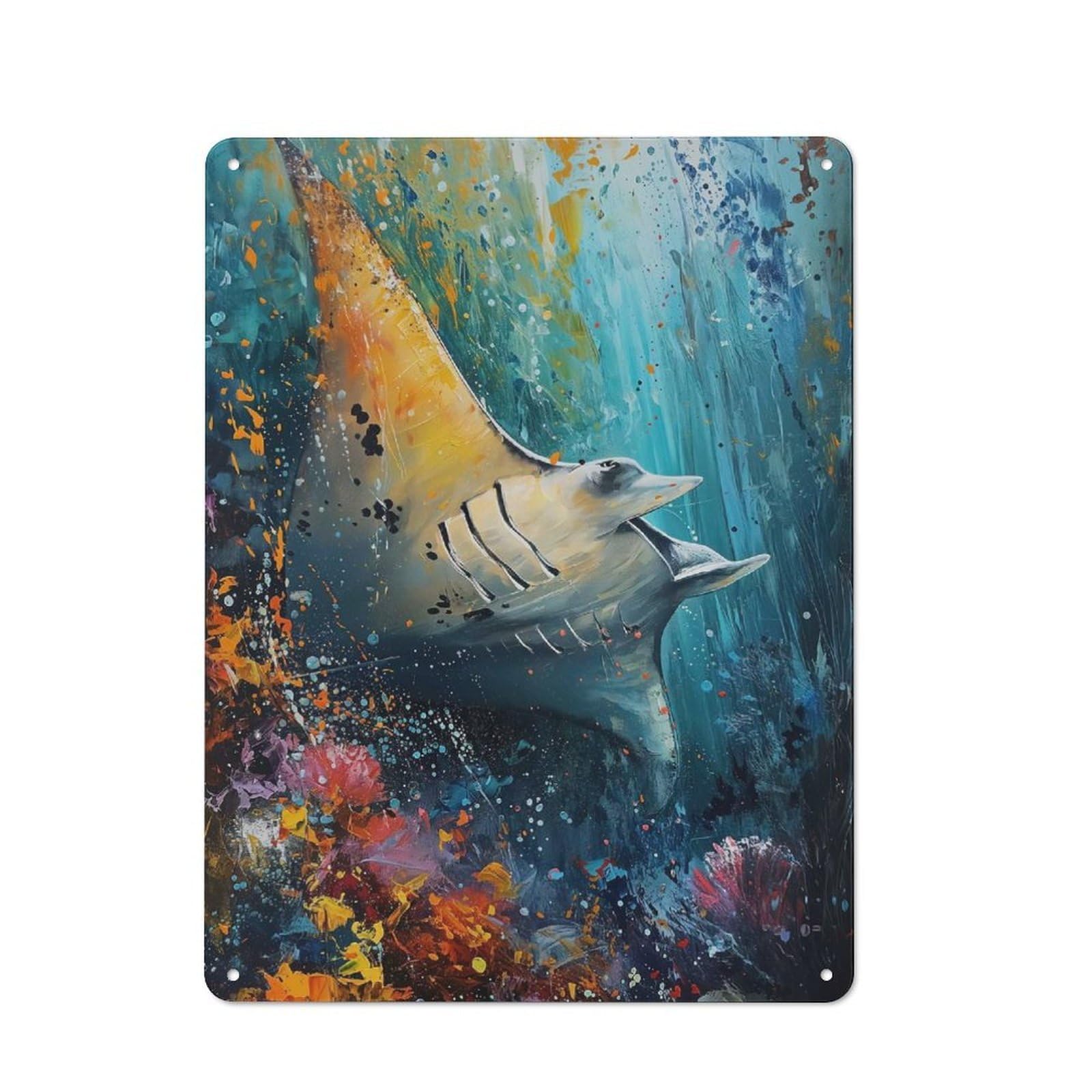 Junmoney The Majestic Manta Ray Retro Tin Sign 40X30cm For Guest Room Or Hallway, For Kitchen, Dining Room And Home Bar Wall Decor
