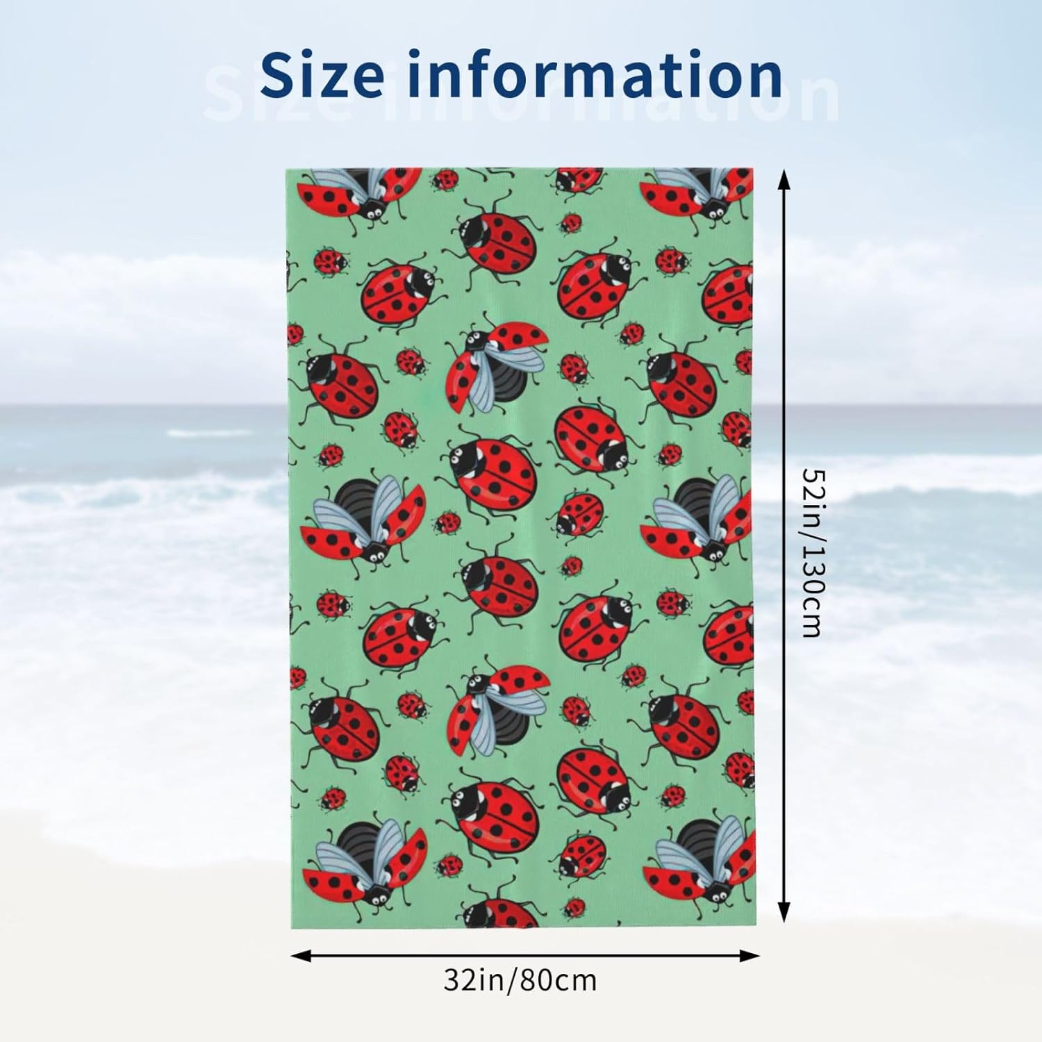 WURTON Red Ladybugs On A Blue Background Print Personalized Beach Towel Pool Towels for Summer Vacation, Beach Essentials Gifts