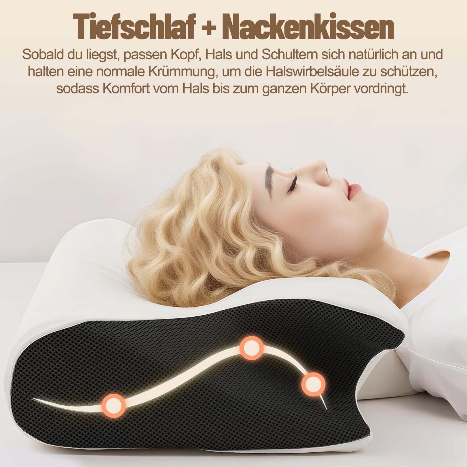 Curosleep Kissen,Orthopädisches Nackenkissen – Ergonomisches Memory Foam Kissen für Seitenschläfer & Rückenschläfer gegen Nackenschmerzen, Atmungsaktives Schlafkissen mit Waschbarem Bezug (Schwarz)