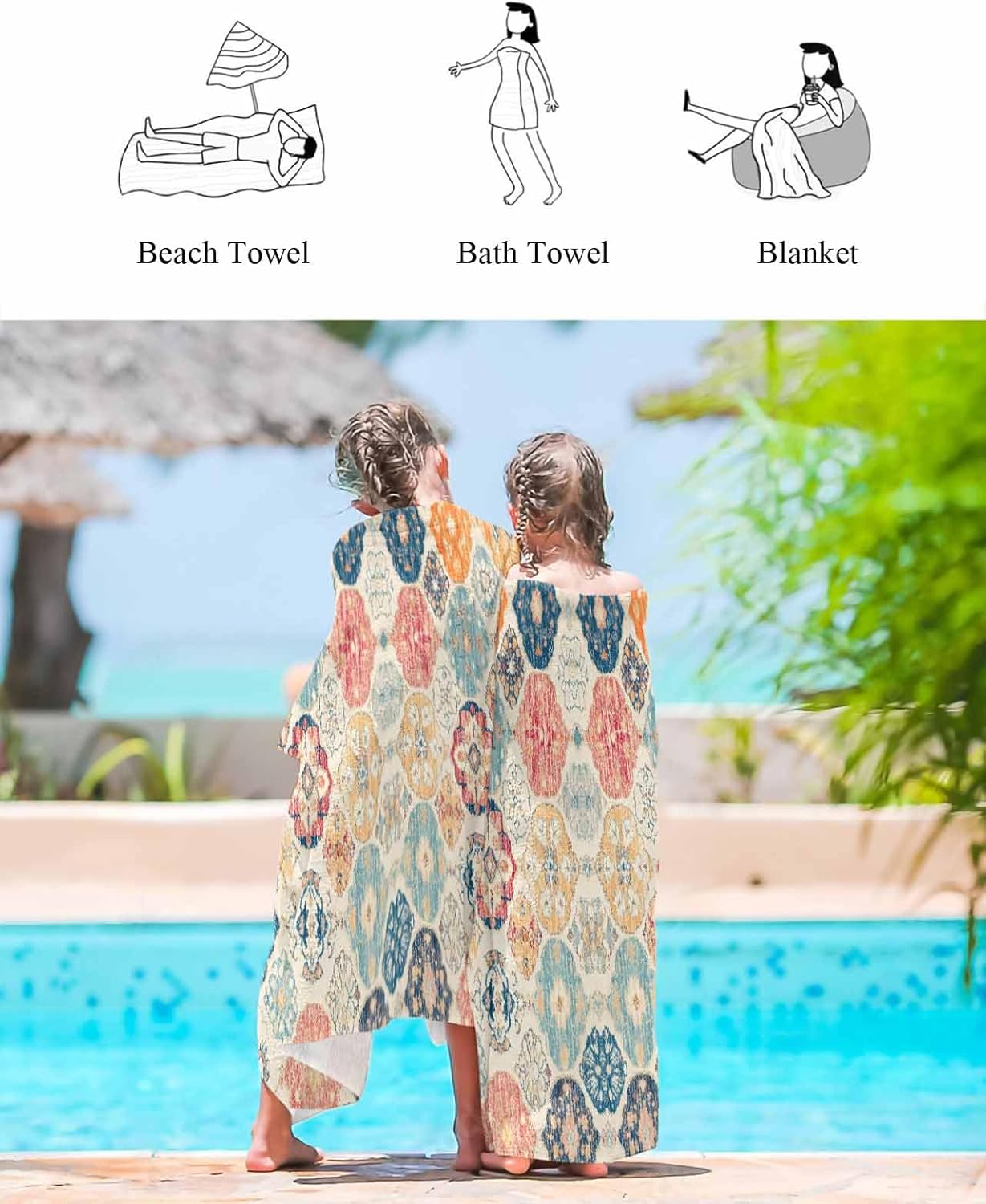 Boho Morocco Beach Towels Oversized Super Absorbent, Retro Farmhouse Ethnic Neutral Aesthetic Lightweight Bath Towel Quick Dry Sets For Bathroom/Pool/Rv Camping/Beach Play/Gym Room/Picnic 31"x62"