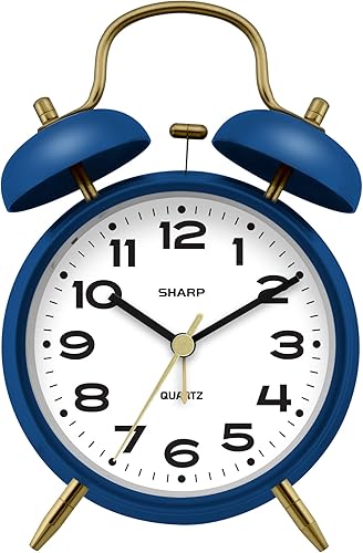 Sharp Reloj despertador de doble campana, alarma fuerte ideal para personas que duermen con mucha resistencia, elegante acabado mate con detalles de