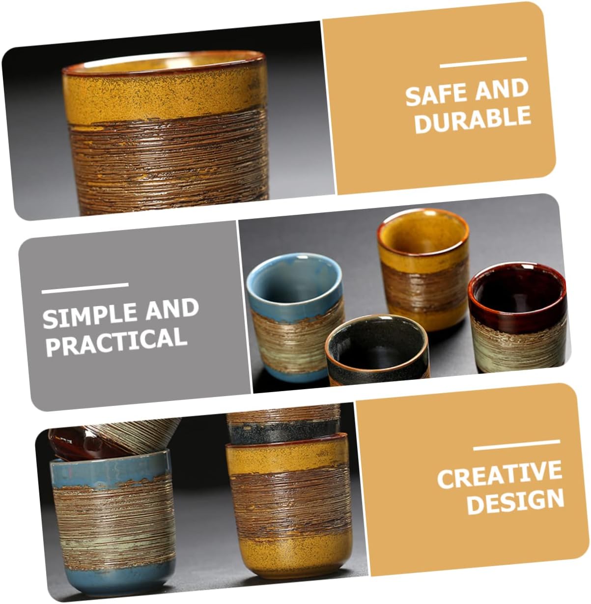 Sake cups,Traditional Sake Cup,Ceramic Wine Glasses Cup Japanese Tea Cups Retro Decor Japanese Coffee Mug Porcelain Tea Cups Espresso Cup Coffee Cup Multi-Function Water Cup Household Tea Cup(Yellow)