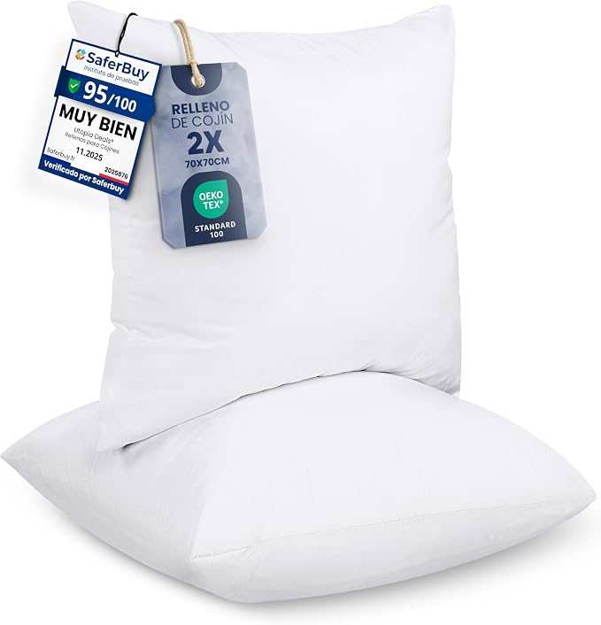 Utopia Bedding Relleno de Cojín 70 x 70 cm (2 Unidades), Fibra Virgen Siliconada, Almohadas de Sofá (Blanco)